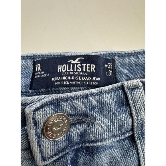 Hollister Patch Jeans White Tag Size 1 R Size 25 X 31 Ultra High Rise Dad Jean - Picture 3 of 5